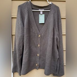 H&M OVERSIZED CARDIGAN BUTTON UP SWEATER V NECK SIDE SLITS DARK TAUPE